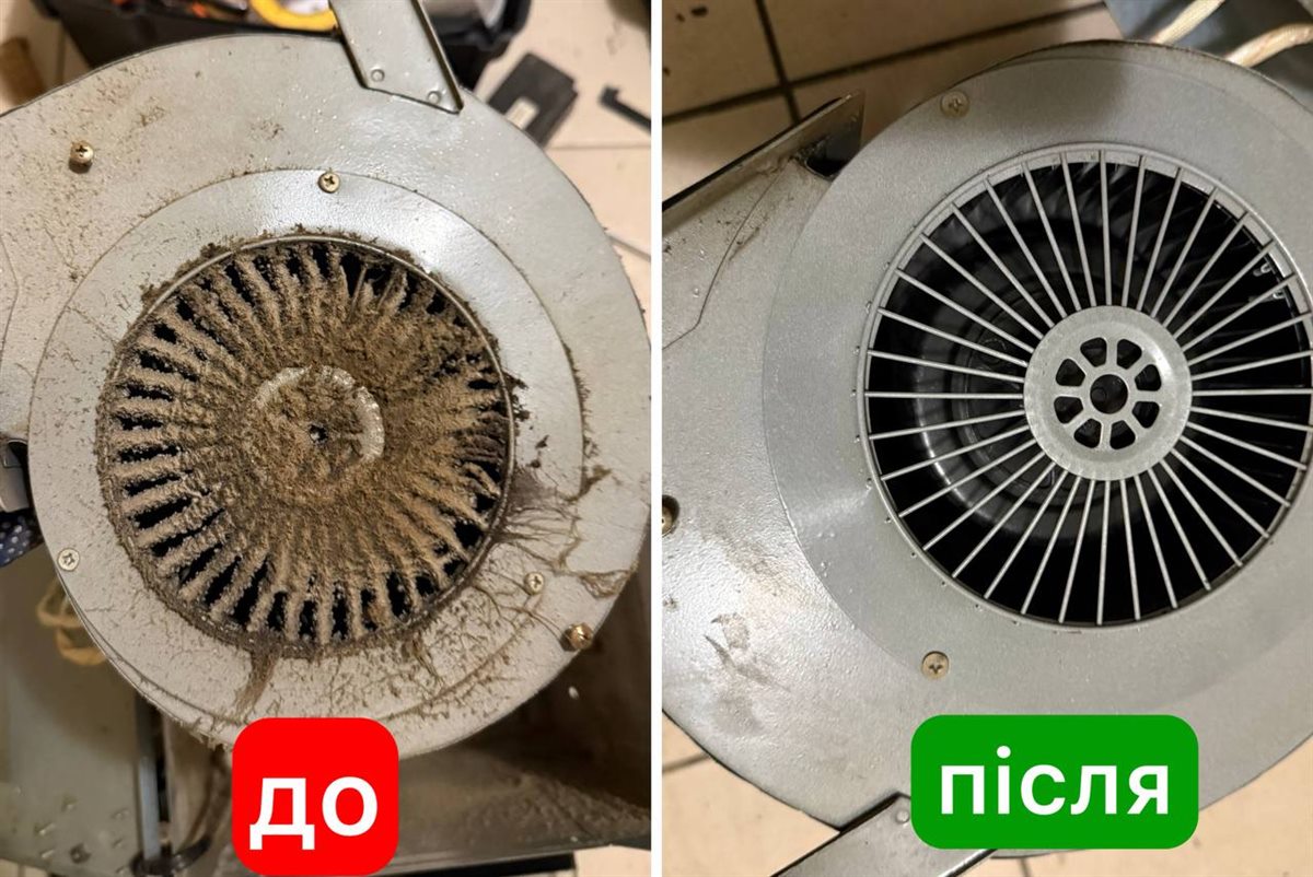 Вентилятор витяжної системи до та після очищення